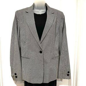 DKNY Cotton Black & White Mini Check Single Breasted Blazer, Size 12